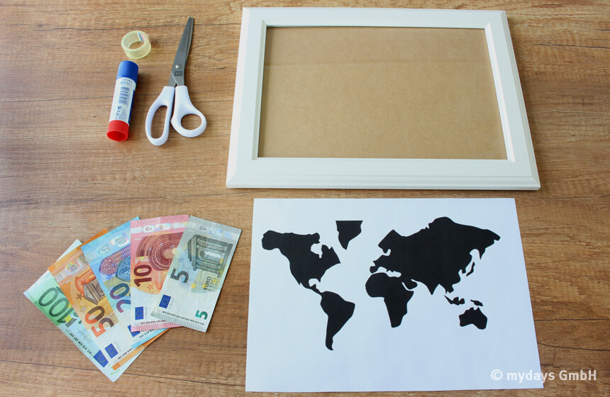 Geldgeschenke Materialien für Weltkarte